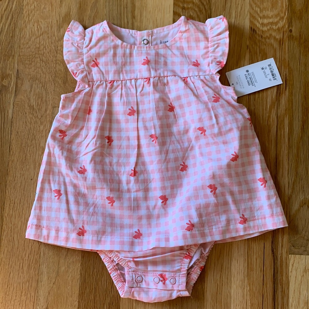 Baby Girl 9m Peach Checked Bunny Dress